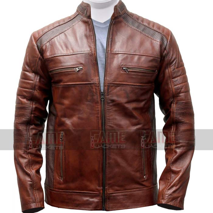 Mens Cafe Racer Vintage Two Tone Brown Leather Motorcycle Jacket
