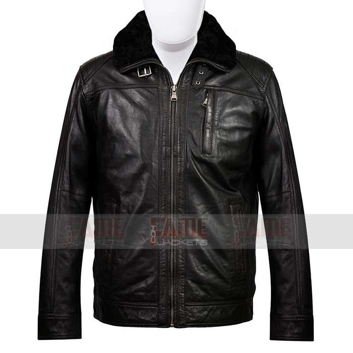 Mens Casual Black Detachable Fur Collar Winter Jacket
