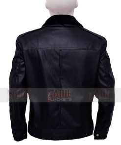 Alternative view of Men's Black Leather Fur Collar Winter Jacket