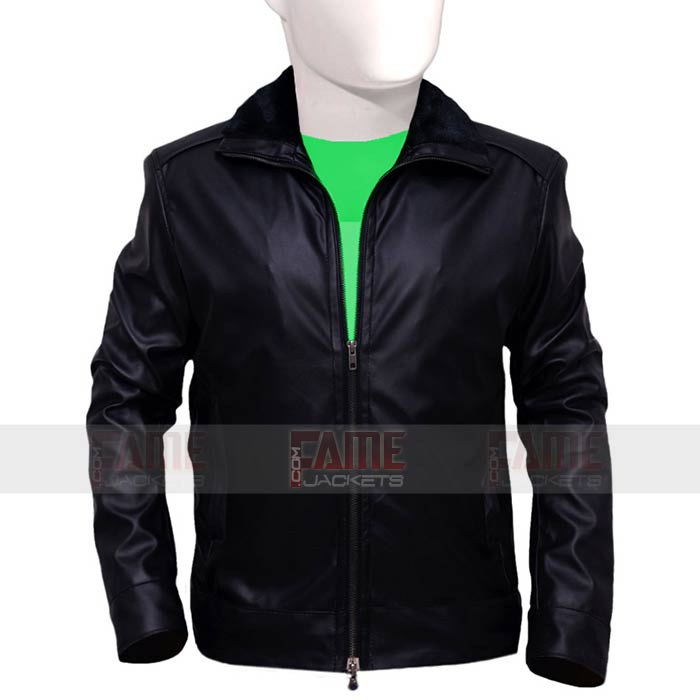 Men's Black Leather Fur Collar Winter Jacket