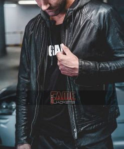 Alternative view of Men's Black Slim Fit Biker Leather Jacket