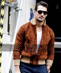 Alternative view of Mens Casual Brown Suede Leather Bomber Jacket