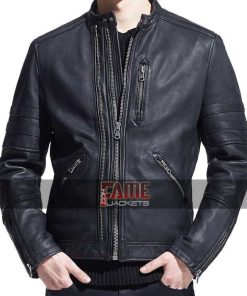 Men's Slim Fit Cafe Racer Moto Leather Jacket