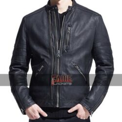 Men's Slim Fit Cafe Racer Moto Leather Jacket