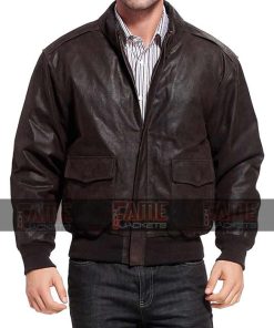 Mens Vintage Style Casual Leather Flight Bomber Jacket
