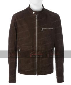 Mens Casual Real Brown Suede Leather Slim Fit Jacket