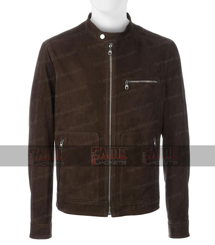 Mens Casual Real Brown Suede Leather Slim Fit Jacket