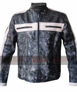 Mens Designer Distressed Grey Motorcycle Leather Jacket