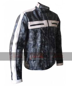 Alternative view of Mens Designer Distressed Grey Motorcycle Leather Jacket