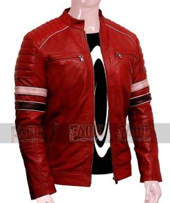Mens Latest Stylish Red Cafe Racer Genuine Leather Jacket