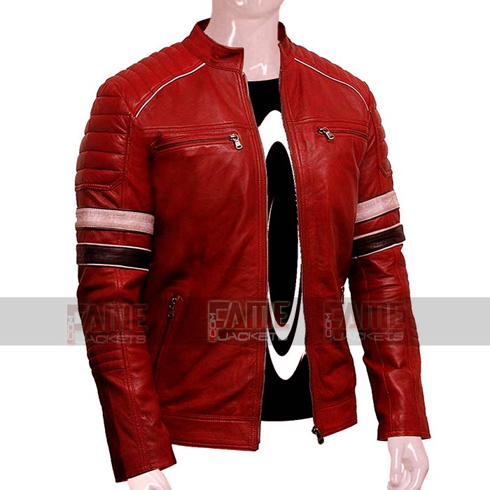 Mens Latest Stylish Red Cafe Racer Genuine Leather Jacket