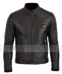 Mens Quilt Genuine Black Sheepskin Slim Fit Leather Jacket