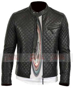 Alternative view of Mens Quilt Genuine Black Sheepskin Slim Fit Leather Jacket