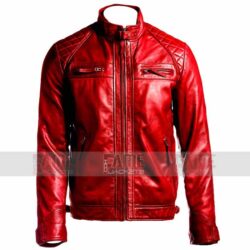 Mens Quilted Cafe Racer Red Leather Motorcycle Jacket