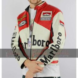 Mens Racing Leather Jacket With Malboro Patches
