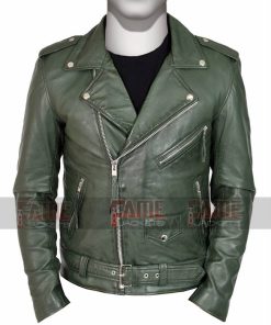 Men's Green Slim Fit Motorcycle Jacket