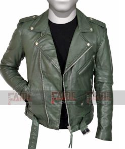 Alternative view of Men's Green Slim Fit Motorcycle Jacket