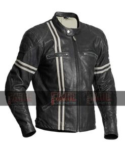Mens Retro Biker Leather Jacket in Real Black Buffalo Leather