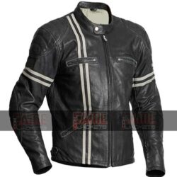 Mens Retro Biker Leather Jacket in Real Black Buffalo Leather