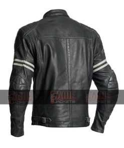Alternative view of Mens Retro Biker Leather Jacket in Real Black Buffalo Leather