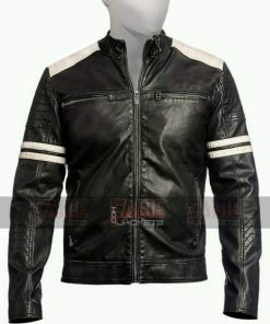 Retro Motorcycle Jacket for Men in Real Lambskin Black Leather