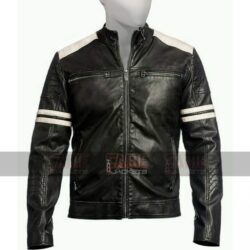 Retro Motorcycle Jacket for Men in Real Lambskin Black Leather
