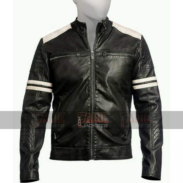 Retro Motorcycle Jacket for Men in Real Lambskin Black Leather