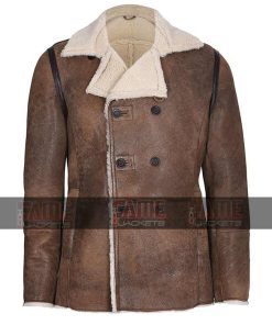Men Brown Leather Coat With Faux Fur For Winter