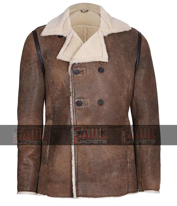 Men Brown Leather Coat With Faux Fur For Winter