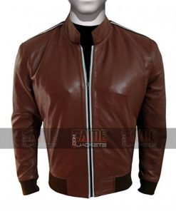 Mens Slim Fit Brown Sheepskin Leather Bomber Jacket