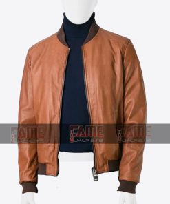 Mens Tan Brown Real Sheepskin Leather Slim Fit Jacket