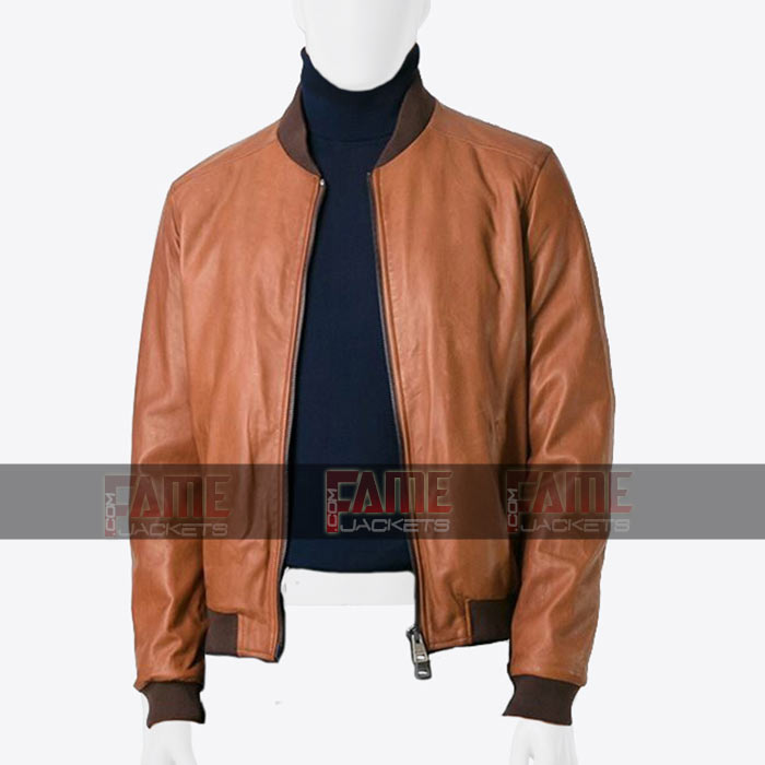 Mens Tan Brown Real Sheepskin Leather Slim Fit Jacket