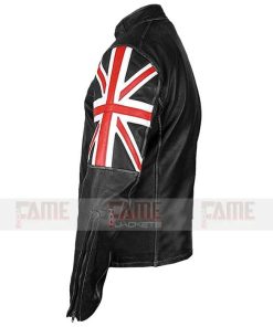 Alternative view of British Flag Union Jack Black Distressed Leather Biker Jacket