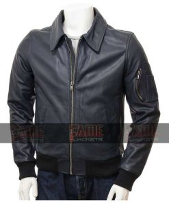 Black Vintage Real Leather Casual Bomber Jacket For Men