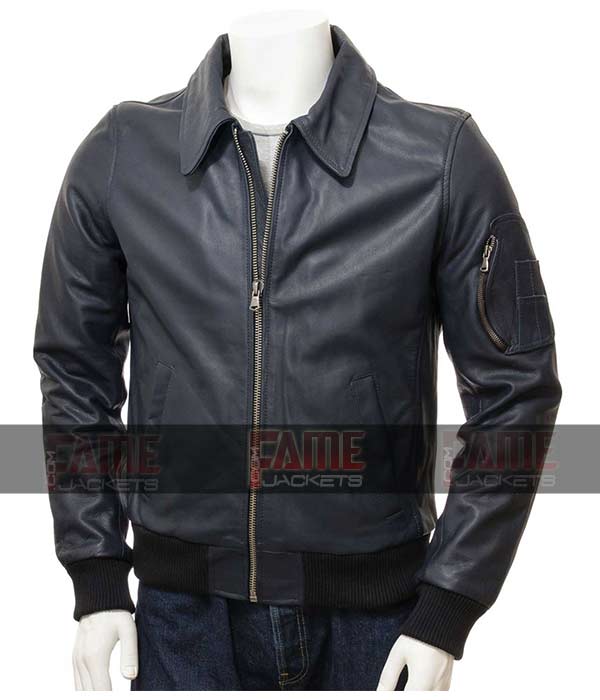 Black Vintage Real Leather Casual Bomber Jacket For Men