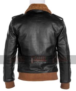 Alternative view of Mens Vintage Black Faux Fur Collar Slim Fit Leather Jacket