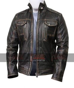 Mens Vintage Cafe Racer Distressed Biker Jacket