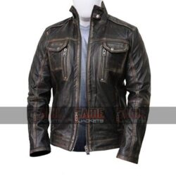 Mens Vintage Cafe Racer Distressed Biker Jacket