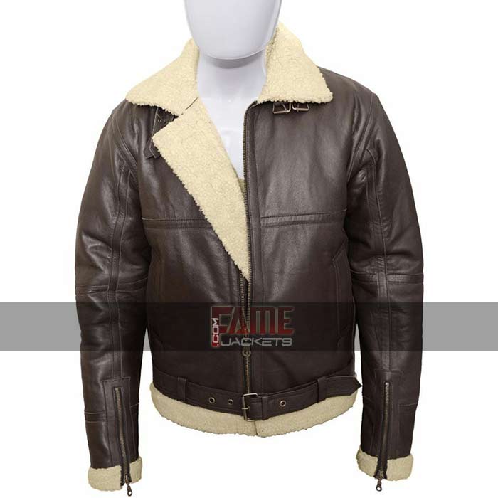Men's B3 Real Brown Fur Lining Bomber Leather Jacket