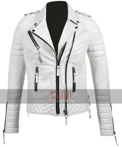 Unisex Casual White Biker Slim Fit Genuine Leather Jacket