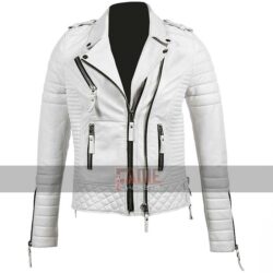 Unisex Casual White Biker Slim Fit Genuine Leather Jacket