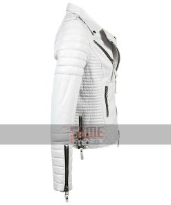 Alternative view of Unisex Casual White Biker Slim Fit Genuine Leather Jacket