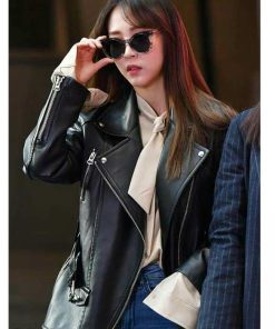 Singer Moonbyul Mamamoo Black Leather Baggy Style Jacket