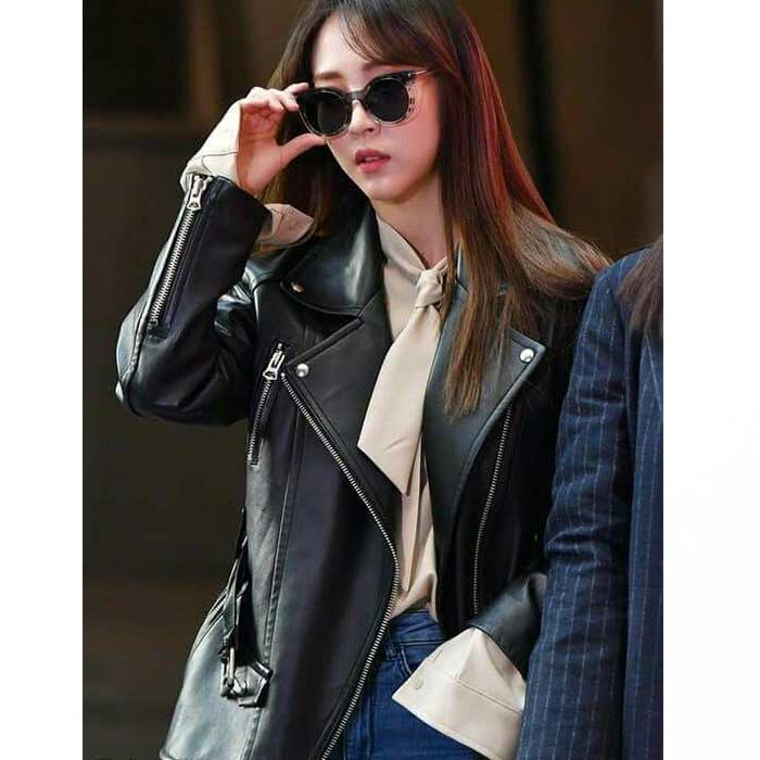Singer Moonbyul Mamamoo Black Leather Baggy Style Jacket