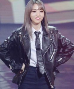 Alternative view of Singer Moonbyul Mamamoo Black Leather Baggy Style Jacket