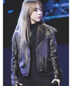 Alternative view of Moonbyul Mamamoo Black Leather Biker Jacket at Concert