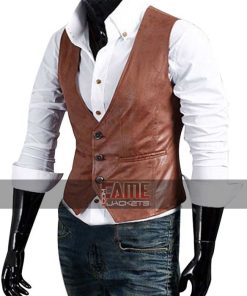 Mens Brown Motorcycle Leather Vest