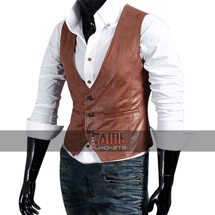 Mens Brown Motorcycle Leather Vest