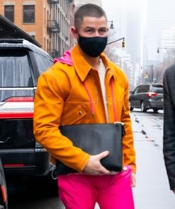 Nick Jonas Orange Leather Jacket