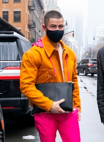 Nick Jonas Orange Leather Jacket